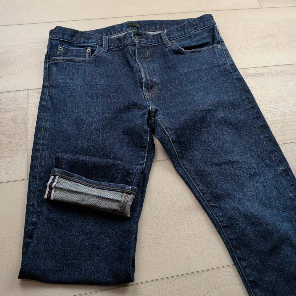 Uniqlo Mens Slim Straight Selvedge Jeans Indigo Kaihara Denim 36x32 (Fits 36x31)